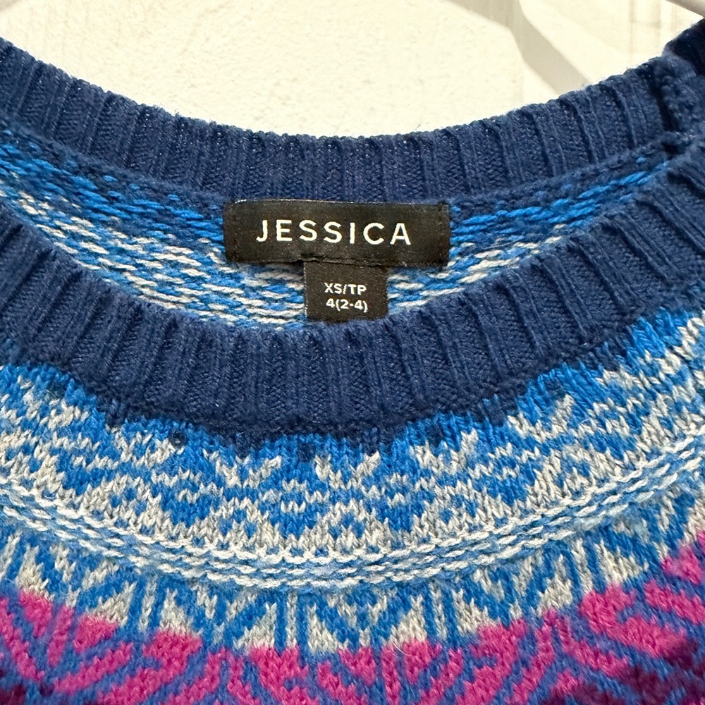 Jessica Blue and Pink Fair Isle Winter Knit Sweater - Picture 2 of 5